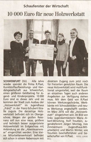 10 000 EUR für neue Holzwerkstatt