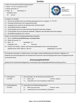 Zertifikat Entsorgungsfachbetrieb